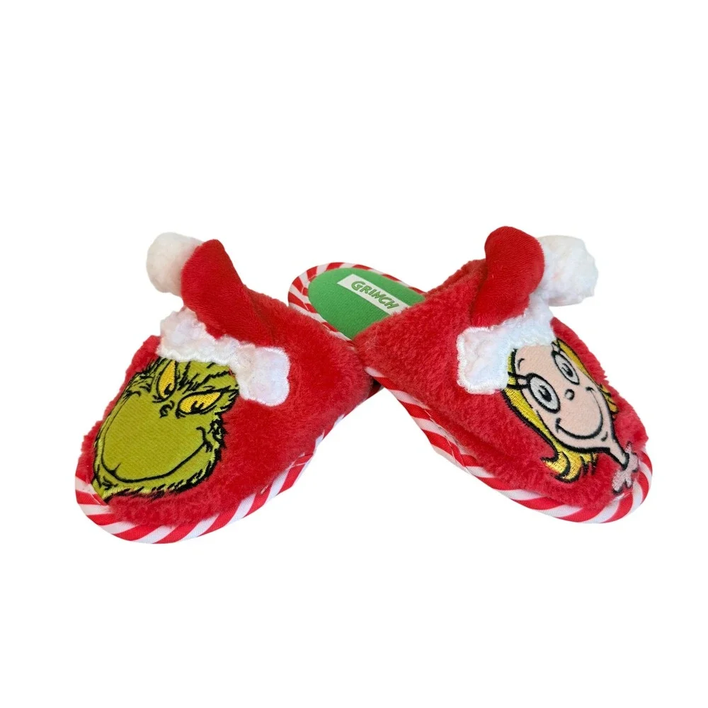 Dr Seuss Grinch Cindy Lou Who Christmas Slippers kids Size 7-8 Holiday Plush